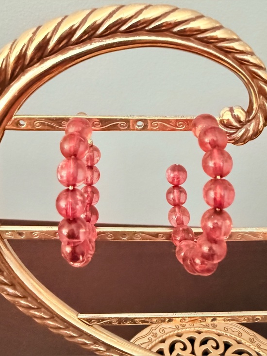 Jewelry - Pink Beaded Hoop Earrings - Women Jewelry